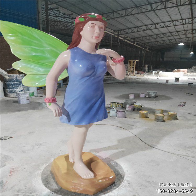 蝴蝶仙子雕塑厂家，卡通彩绘人物小品，玻璃钢仙子雕塑制作