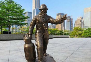 消防员雕塑厂家，纪念广场人物标识，玻璃钢消防员雕塑