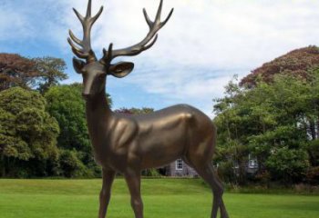 鹿雕塑厂家，公园动物小品，古铜色玻璃钢鹿雕塑厂