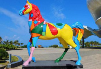 彩绘马雕塑厂家，广场动物摆件，大型玻璃钢彩绘马雕塑厂