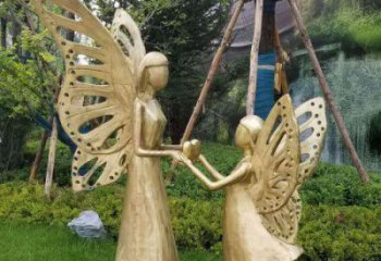 田间蝴蝶仙子雕塑 彩绘动漫雕塑 园林摆件