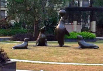 大型海豹雕塑供应商 商业街广场雕塑 古铜色摆件