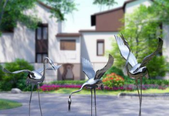 抽象白鹤雕塑厂家 店门口彩绘雕塑 步行街摆件